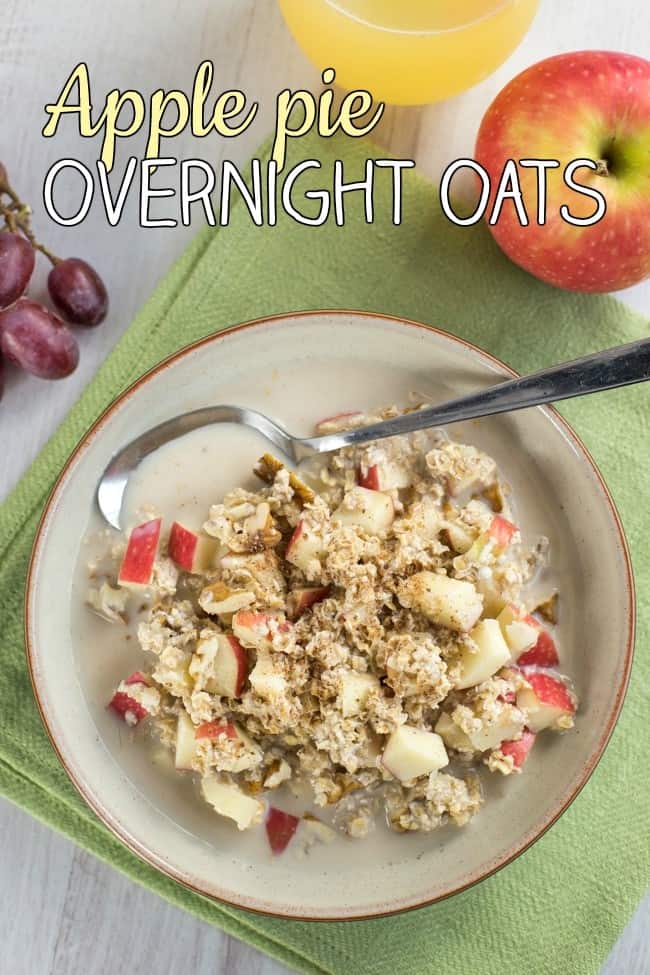Apple pie overnight oats - the perfect healthy grab-and-go breakfast. With fresh apple, walnuts and cinnamon to make it taste like dessert!