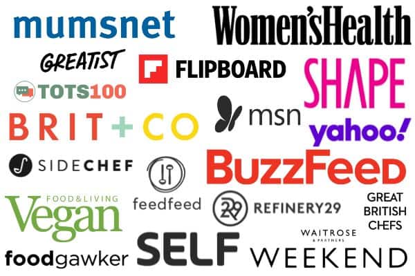 Collage showing logos of websites that have featured Easy Cheesy Vegetarian.