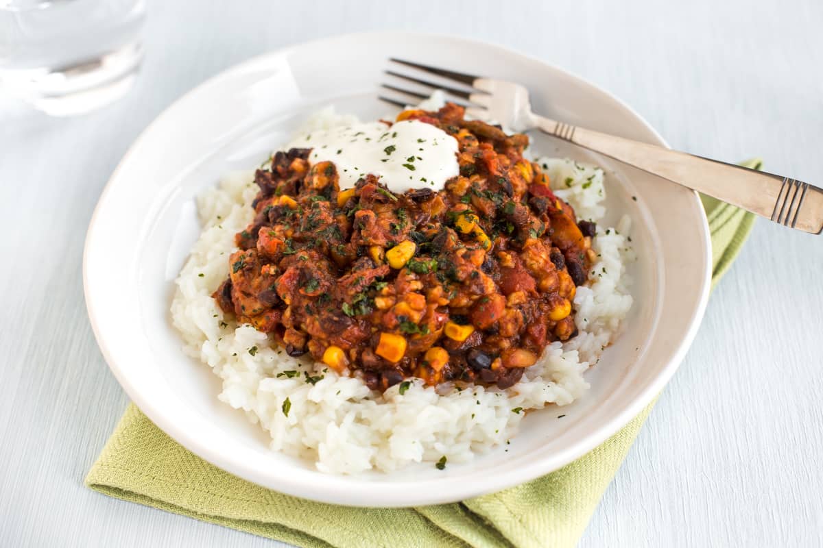 Black bean and halloumi chilli.