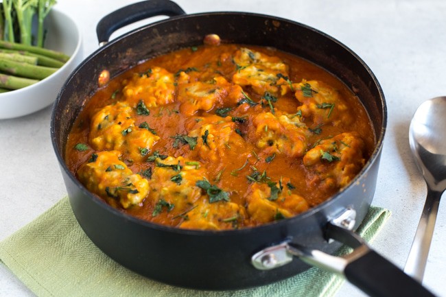 Chickpea dumplings in sweet potato gravy