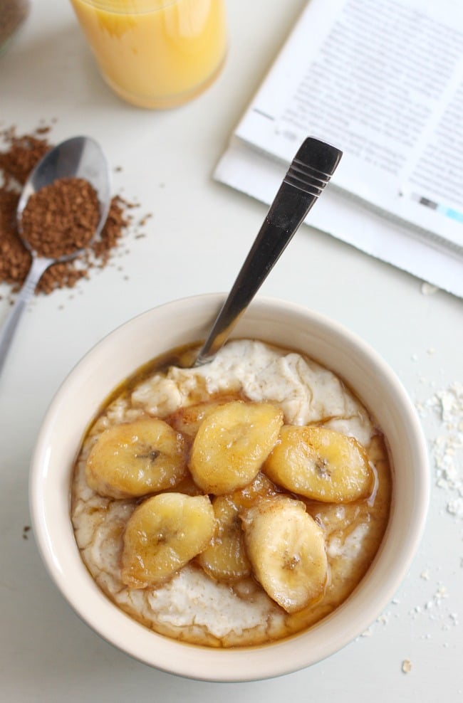 Coconut oats with brown sugar bananas