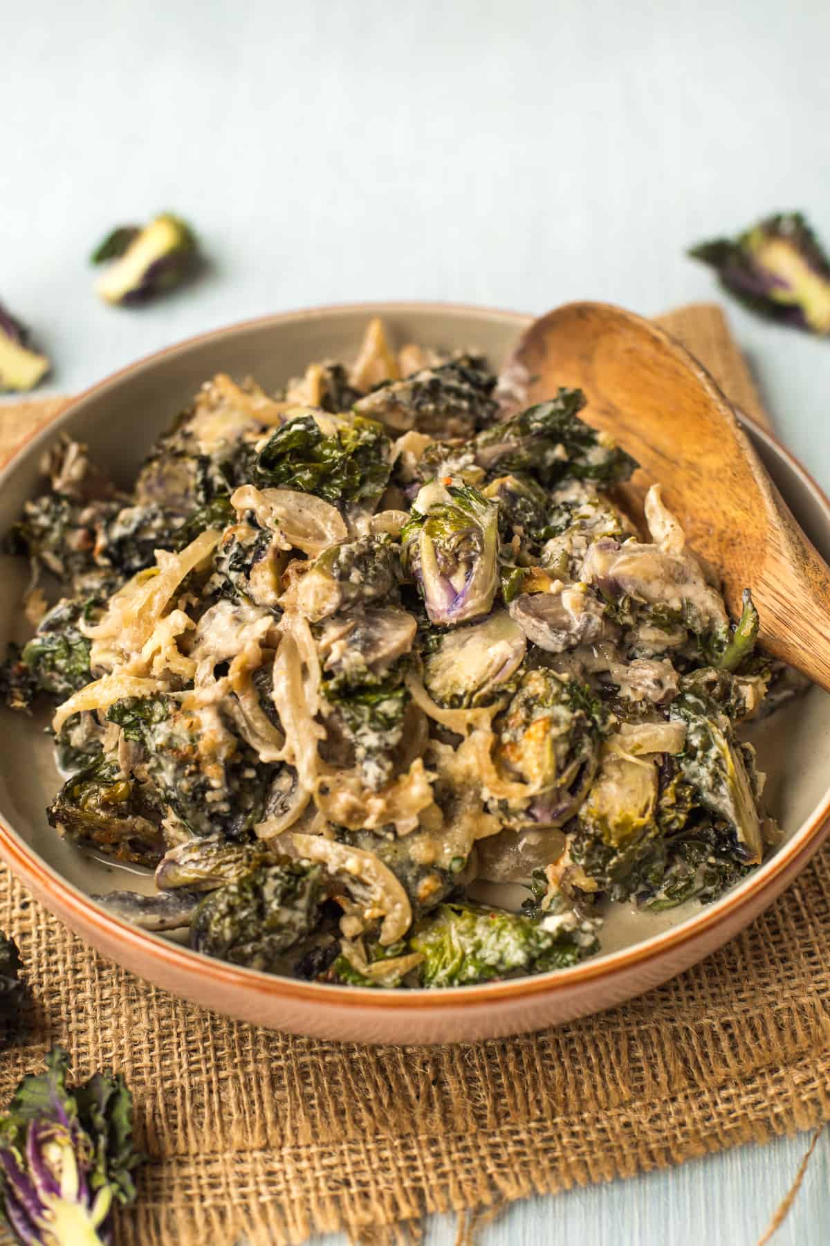 Creamed kalettes in a bowl.