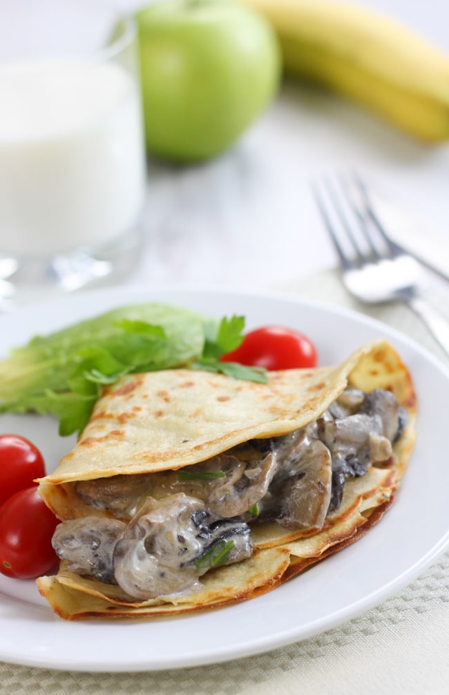 Creamy mushroom stuffed crepes - I bet you've got most of the ingredients for these crepes in your kitchen already!