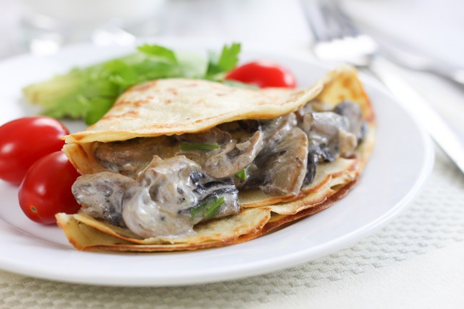 Creamy mushroom stuffed crepes