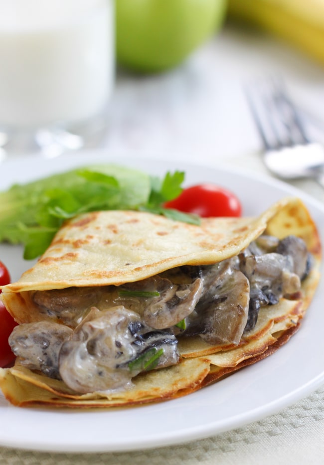 Creamy mushroom stuffed crepes - I bet you've got most of the ingredients for these crepes in your kitchen already!