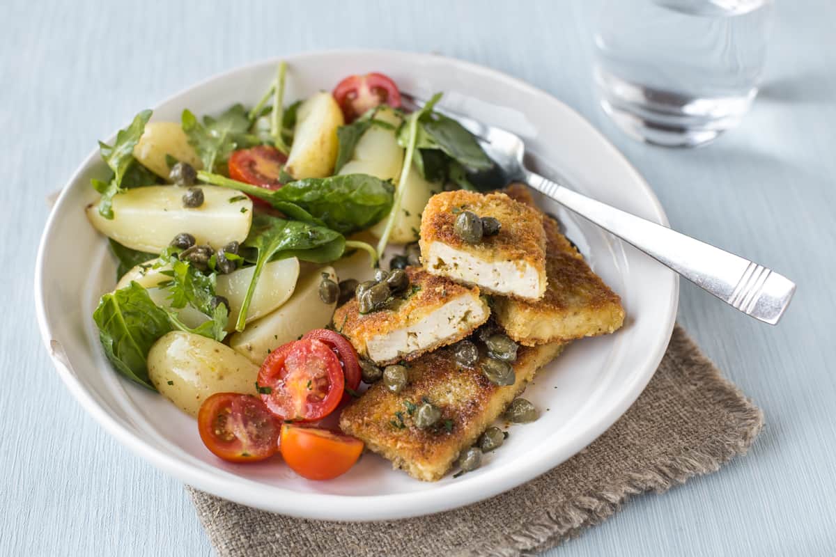 Crispy tofu escalopes.