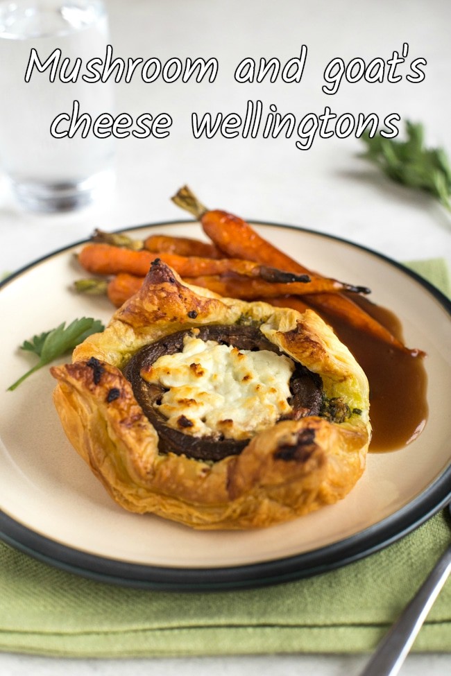 Easy mushroom and goat’s cheese wellingtons with parsley pesto