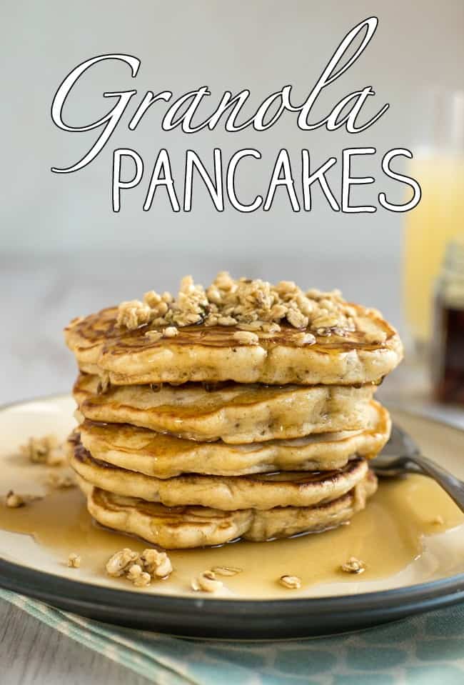 Granola pancakes - with granola stirred right through the pancake batter! It makes these pancakes super hearty, and adds loads of flavour.
