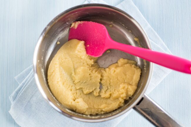 A simple roux made with butter and flour in a saucepan