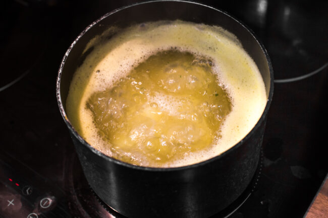 A panful of boiling water.