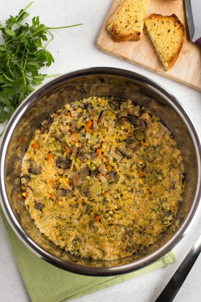 Cheesy very veggie lentil bake in the Instant Pot bowl