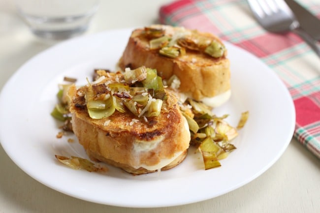 Leek and cheese stuffed savoury French toast