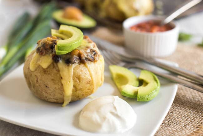 Mexican black bean stuffed potatoes