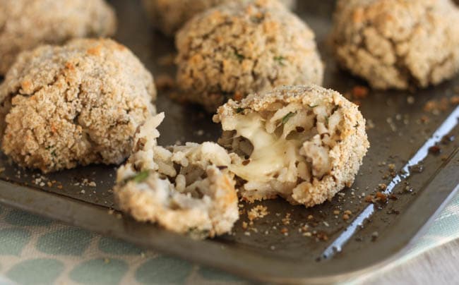 Mozzarella-stuffed aubergine and rice balls