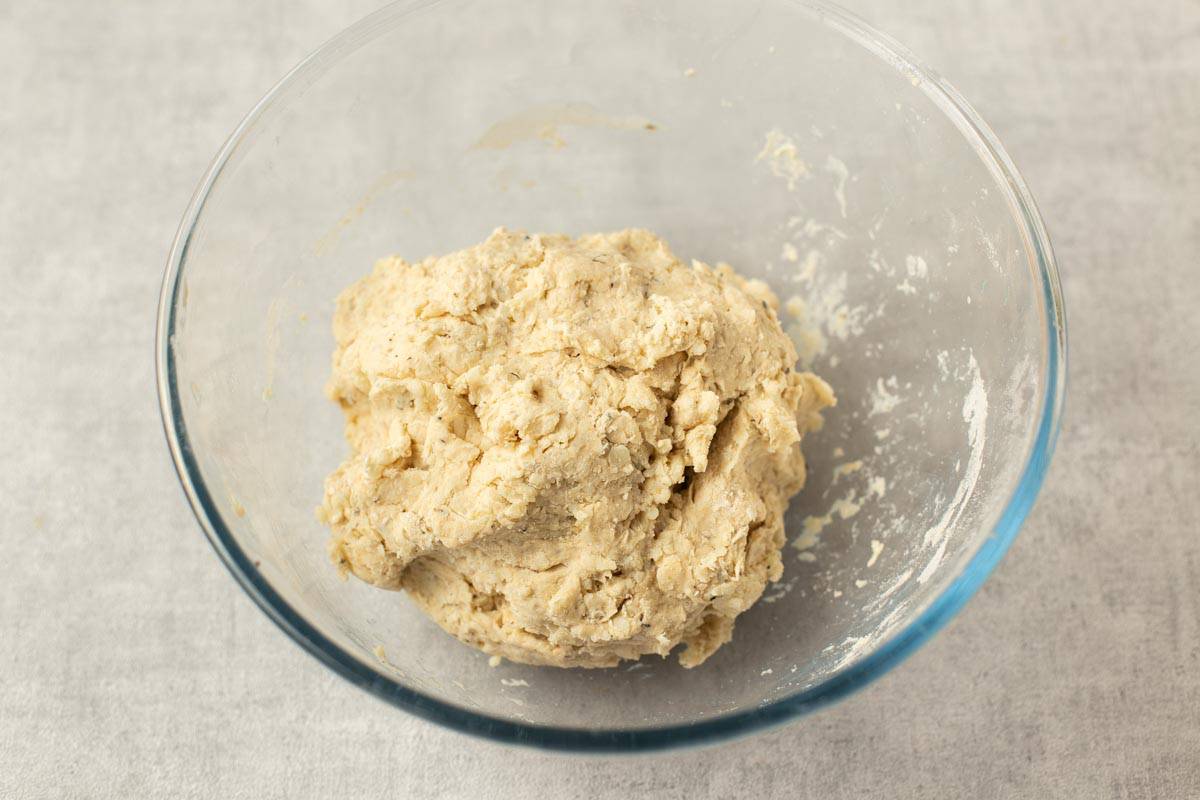 Suet pastry dough in a bowl.