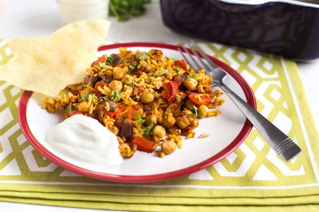 One pan chickpea curry and rice bake