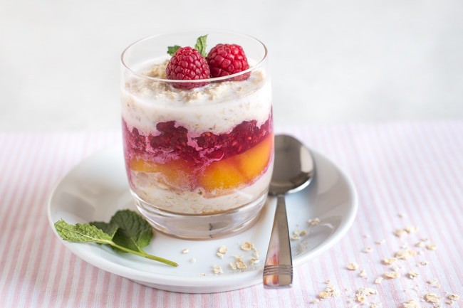 Peach melba overnight oats