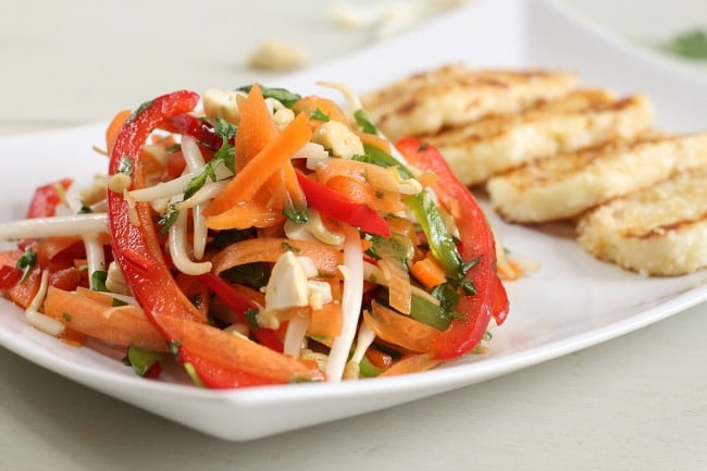Sesame crusted halloumi with Asian slaw
