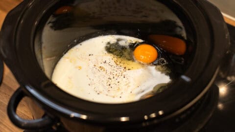 Milk, flour and eggs in a slow cooker.