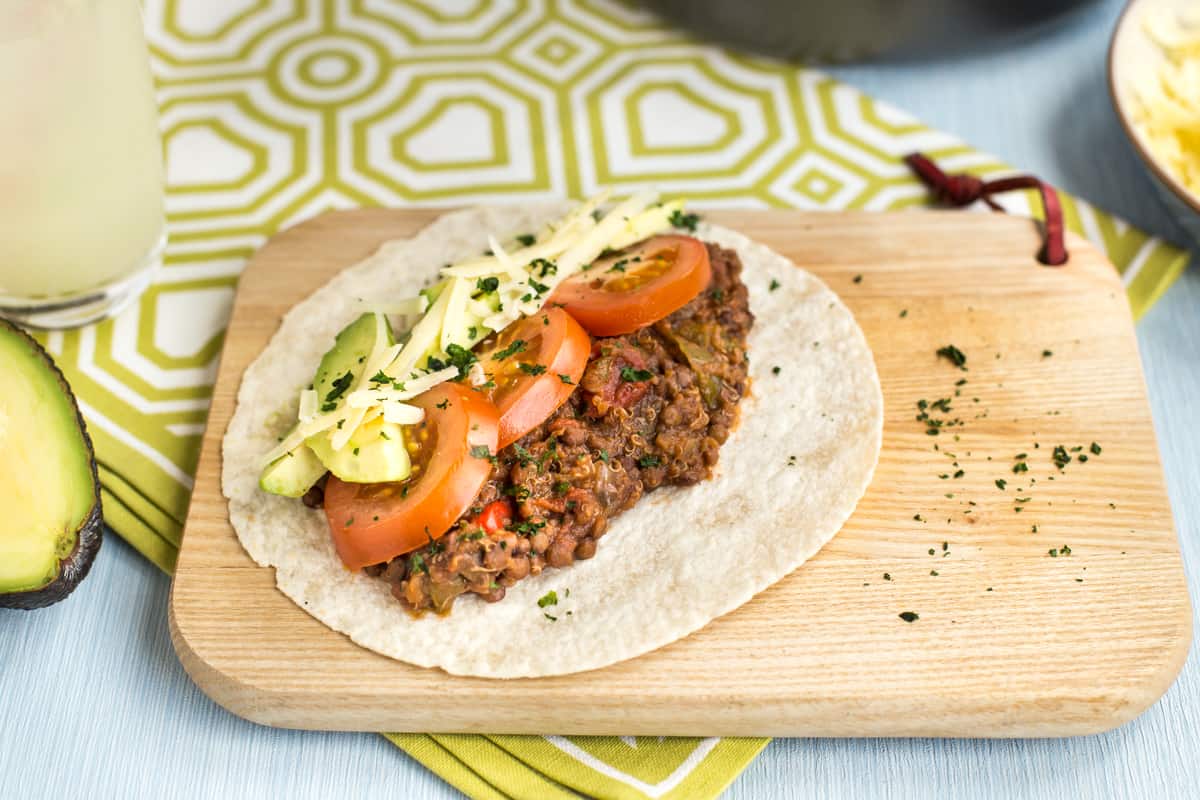 Slow cooker lentil and quinoa tacos.