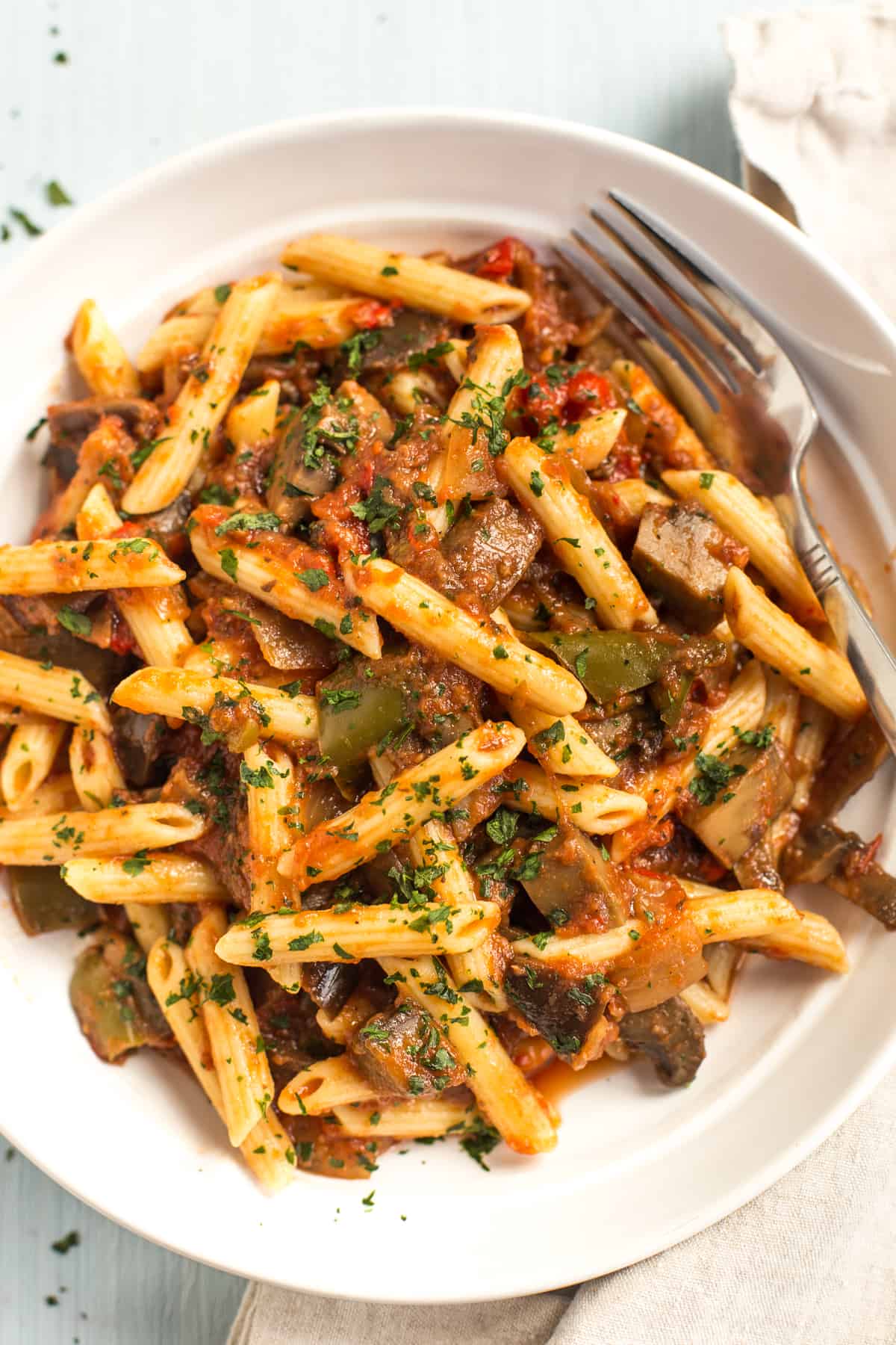 Ratatouille mixed through pasta.