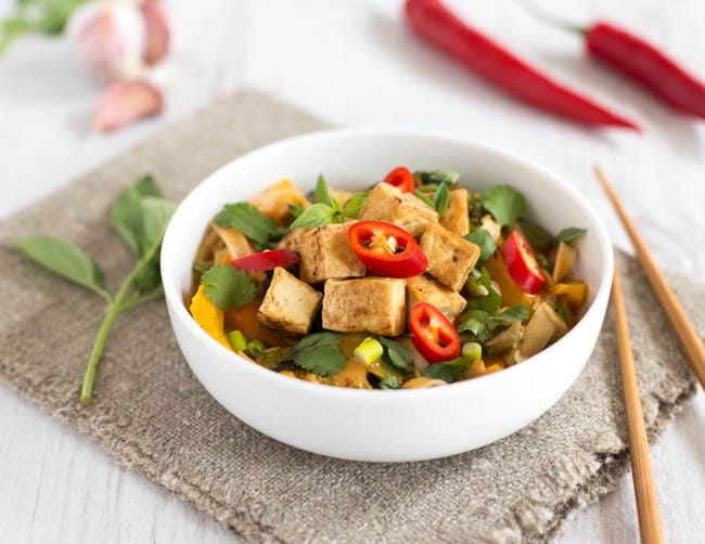 Spicy Veggie Laksa with Crispy Tofu
