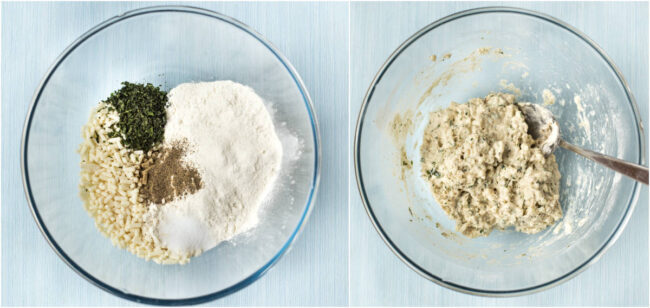 Suet dumpling mixture in a bowl.