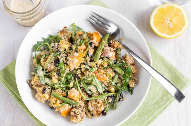 Sweet potato quinoa salad with tahini dressing