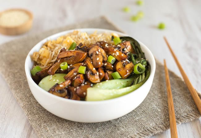 Teriyaki Mushroom Egg Fried Rice Bowls