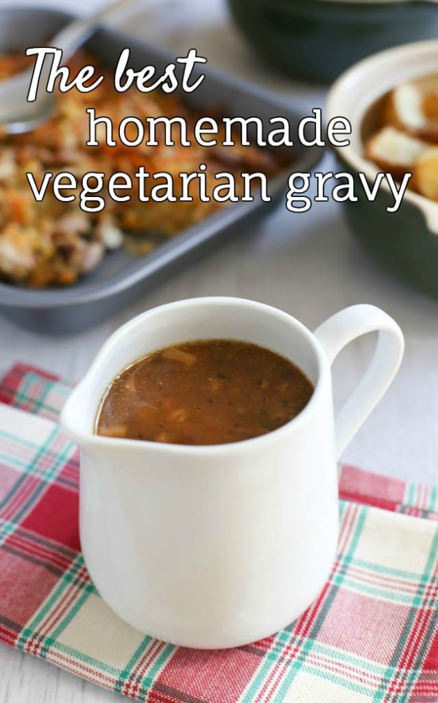 The best homemade vegetarian gravy - with a secret ingredient that adds HEAPS of flavour! You won't miss the meat juices :) Perfect for a vegetarian Christmas dinner, Sunday roast, or any other Meat Free Monday!