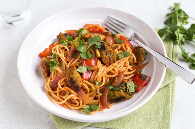 Vegan Curried Sausage Pasta