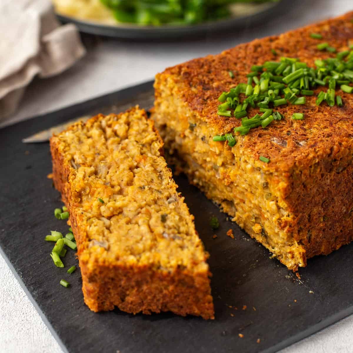A slice of vegan lentil loaf.