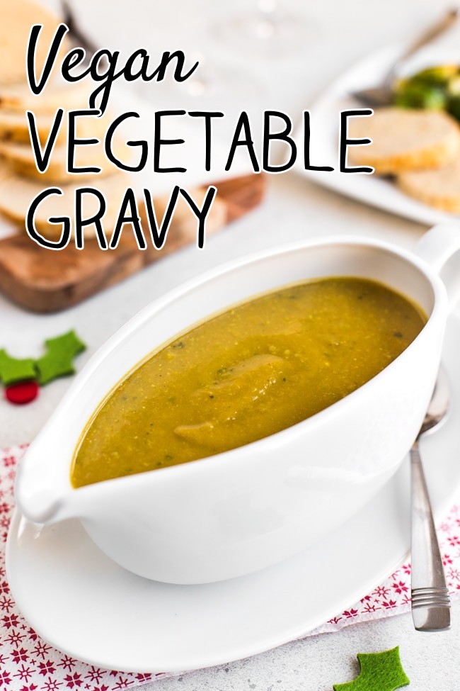 Vegan vegetable gravy in a gravy boat