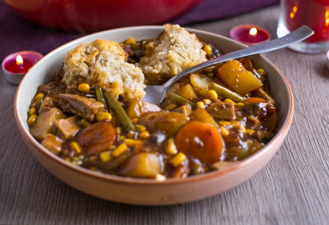 Vegetarian ‘beef’ stew with easy suet dumplings