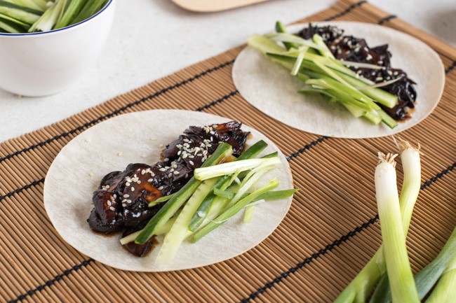 Vegetarian Chinese pancakes with homemade hoisin sauce