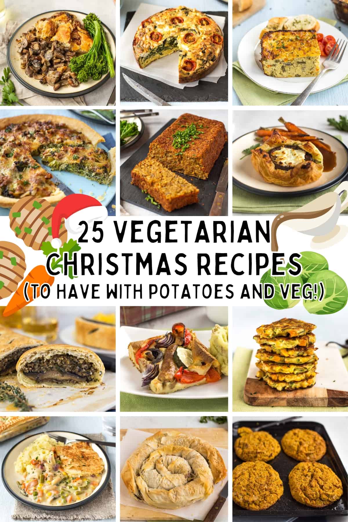 A collage showing vegetarian Christmas dinner recipes with text overlay.