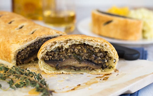 Vegetarian haggis and mushroom wellington - veggie haggis is DELICIOUS! Especially when you turn it into a beautiful mushroom wellington. Perfect for a Scottish Burns Night supper!