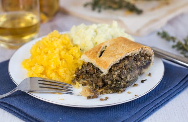Vegetarian haggis and mushroom wellington - veggie haggis is DELICIOUS! Especially when you turn it into a beautiful mushroom wellington. Perfect for a Scottish Burns Night supper!