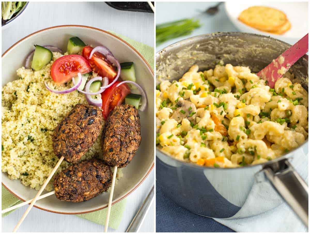 Vegetarian koftas and creamy pasta.