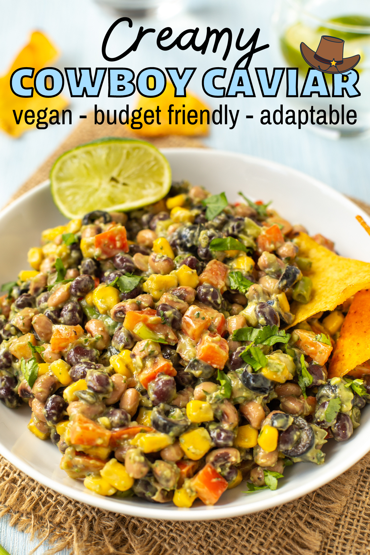 A bowlful of creamy cowboy caviar in an avocado dressing.